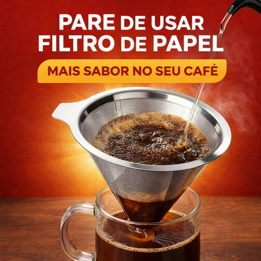 Coador de Café Inox 103 Permanente Reutilizável Sem Filtro de Papel Mais Sabor e Economia