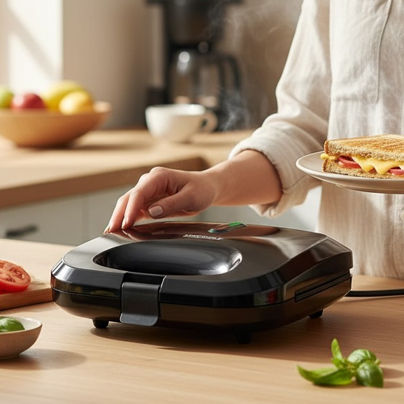 2 Em 1 Sanduicheira e Grill Elétrica 750W 110/220V Antiaderente Prensa Dupla