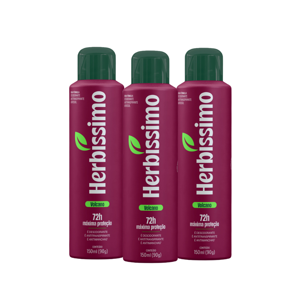 Kit Desodorante Antitranspirante Aerossol Herbíssimo Volcano 150ml (3 unidades)