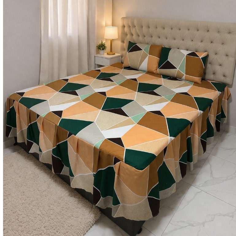 Kit Colcha Super King/King 3,00m x 3,00m com Babado Toque de Algodão Aveludado Luxo