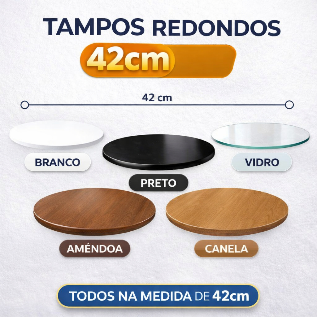 Tampo Redondo 42cm em Madeira para Mesinha de Sala Canto e Apoio Decoração Multiuso