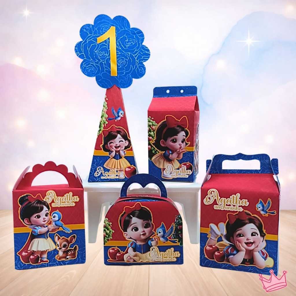 Kit Festa Princesa Branca de Neve Infantil - Caixas Personalizadas - PEGUEeMONTE - Decoração - Lembrancinha - Menina
