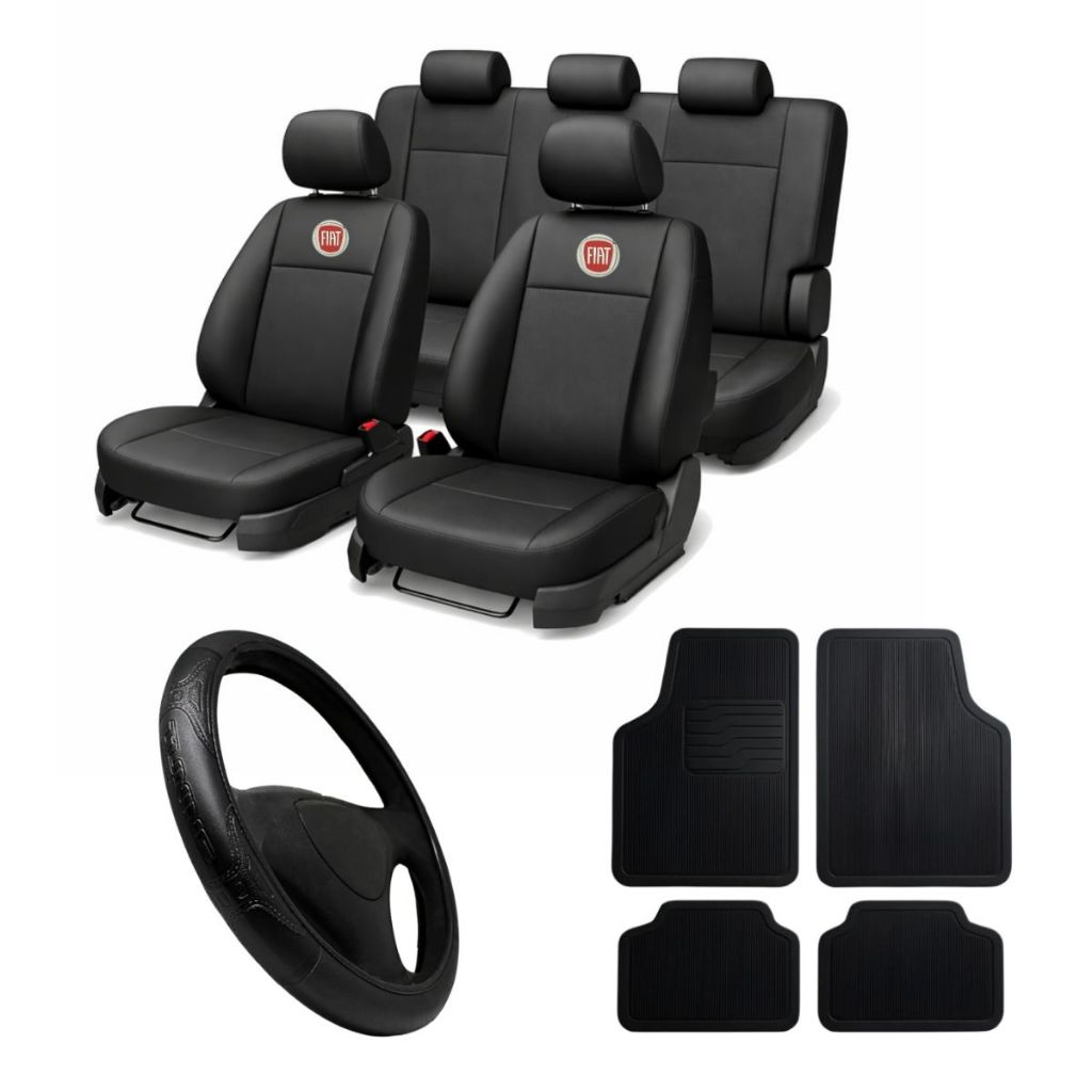 Kit Capa Banco Couro + Tapete + Capa Volante Fiat Argo Uno Palio Cronos