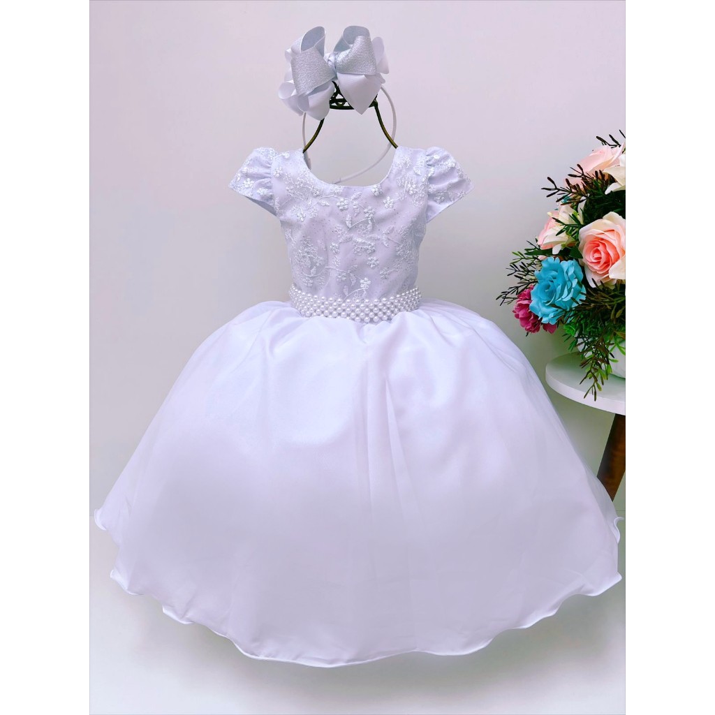 Vestido Infantil Branco Luxo Dama de honra Formatura Festa Juvenil Floral Casamento 4 A 16 em Oferta na Shopee