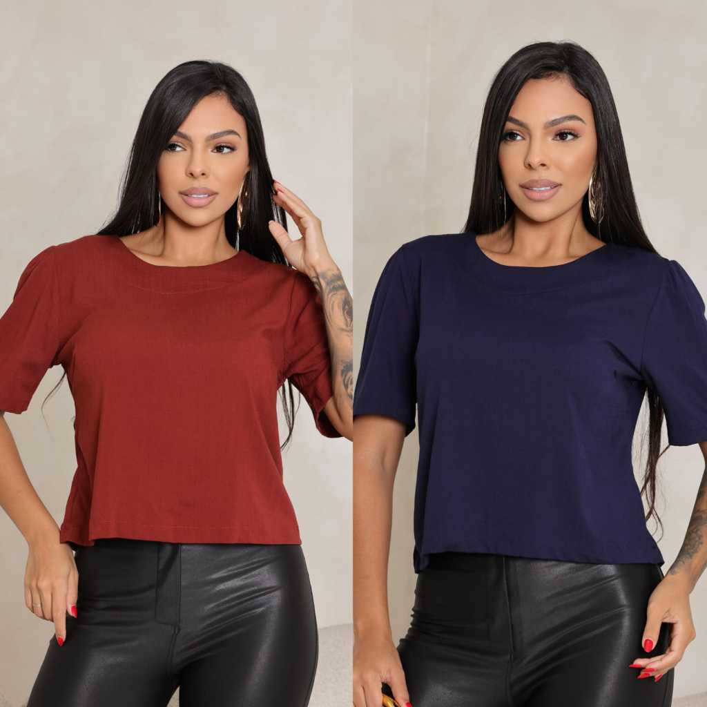 blusa femenina com manga elegante  no viscolinho com elastano