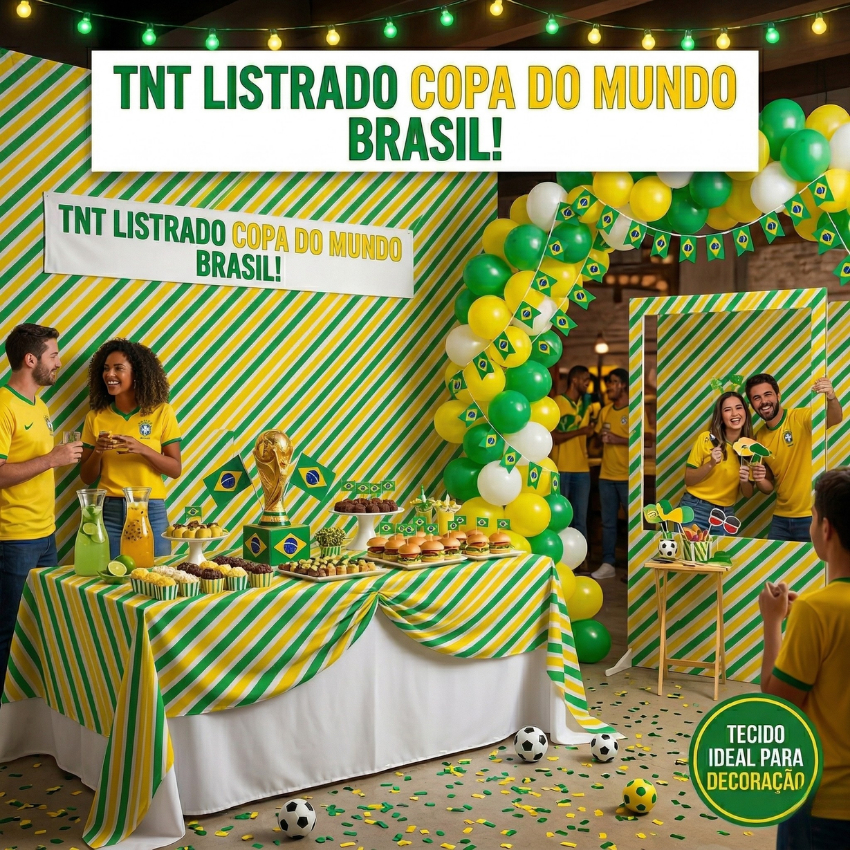 TNT Listrado Verde Amarelo Branco Copa do Mundo Decoração Festa Brasil Seleção Brasileira