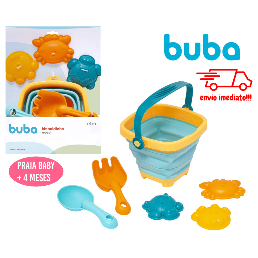 Kit Baldinho de Praia Retrátil de SILICONE Premium para Criança / Bebê 6 Peças - Buba- infantil BALDE KIT PRAIA