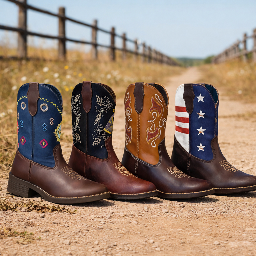 Bota Texana Country Infantil Em Couro Premium Montaria Rodeio Western Boiadeirinhos Rural Agro Forte