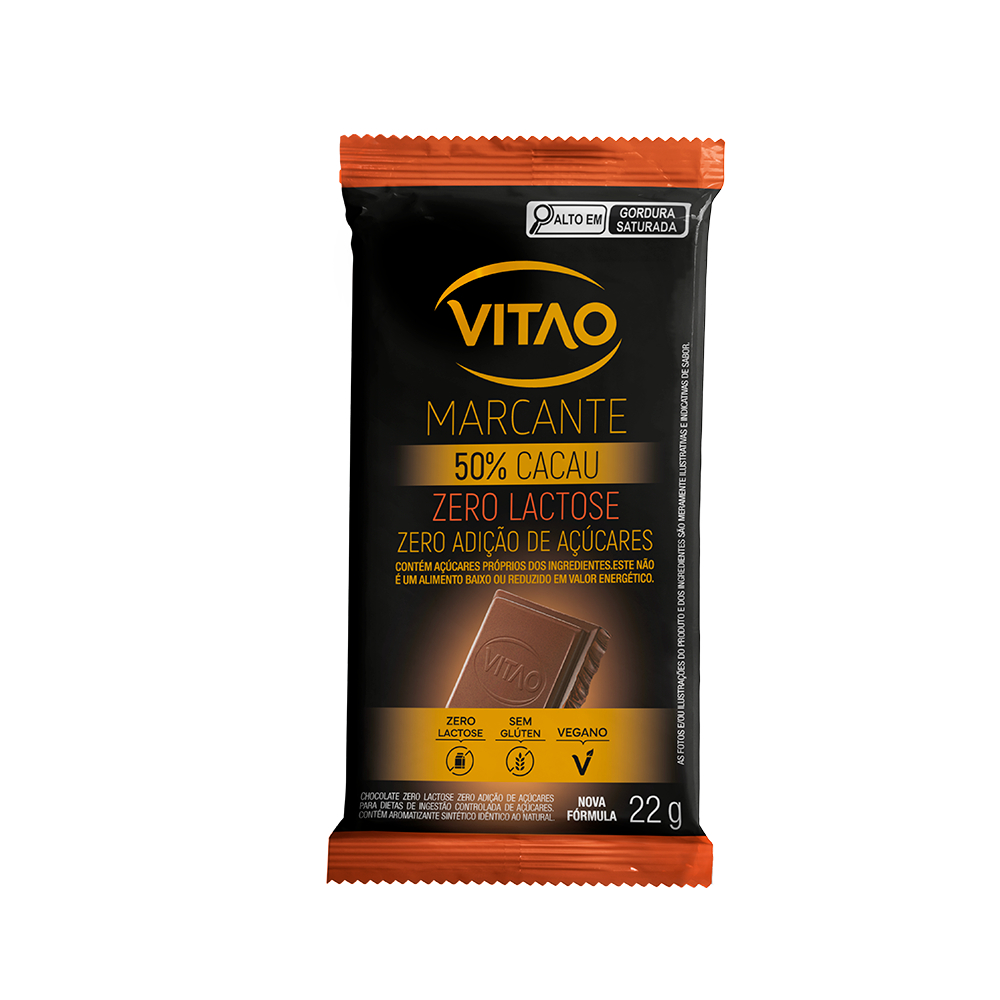 Imagem Chocolate Sem Lactose 50% Vegano Zero Açúcar Vitao Marcante 22 g