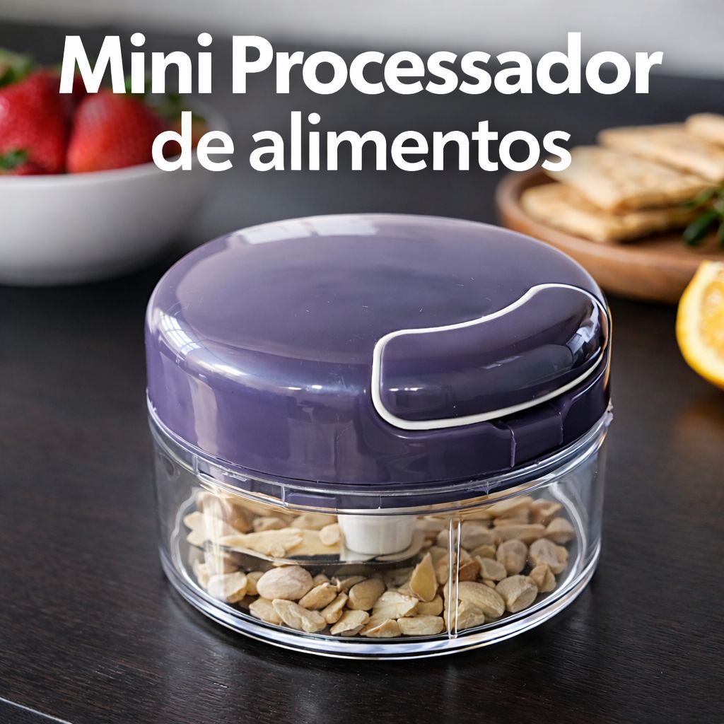 Mini Processador Triturador De Alimentos Manual Cordinha Alho Cebola 170ml 2 Laminas