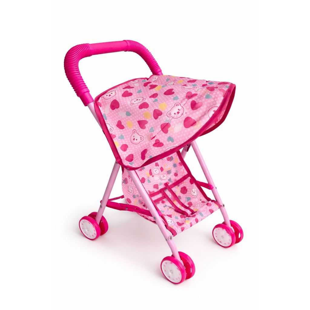 Carrinho de Boneca Infantil Pequeno Rosa Dobrável com Capota Menina