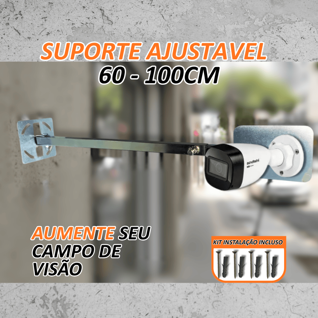 Suporte Para Câmera de Segurança 1 Metro Articulado Reforçado Externo Galvanizado Parede