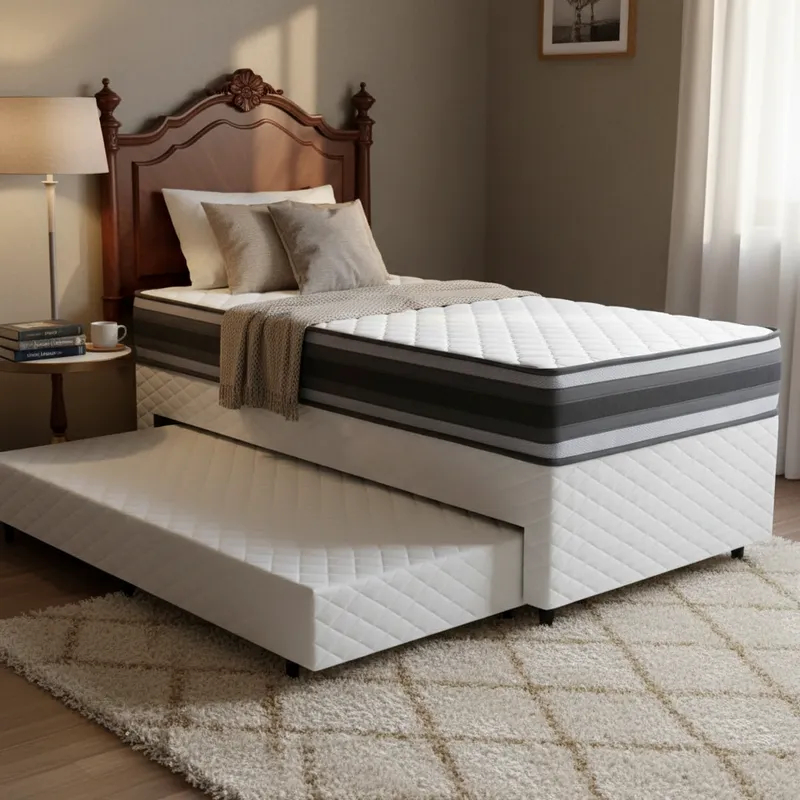 Cama Box com Colchão de Espuma D45 Double Face Territory Hellen + Auxiliar de Espuma Solteiro 88cm em Oferta na Shopee