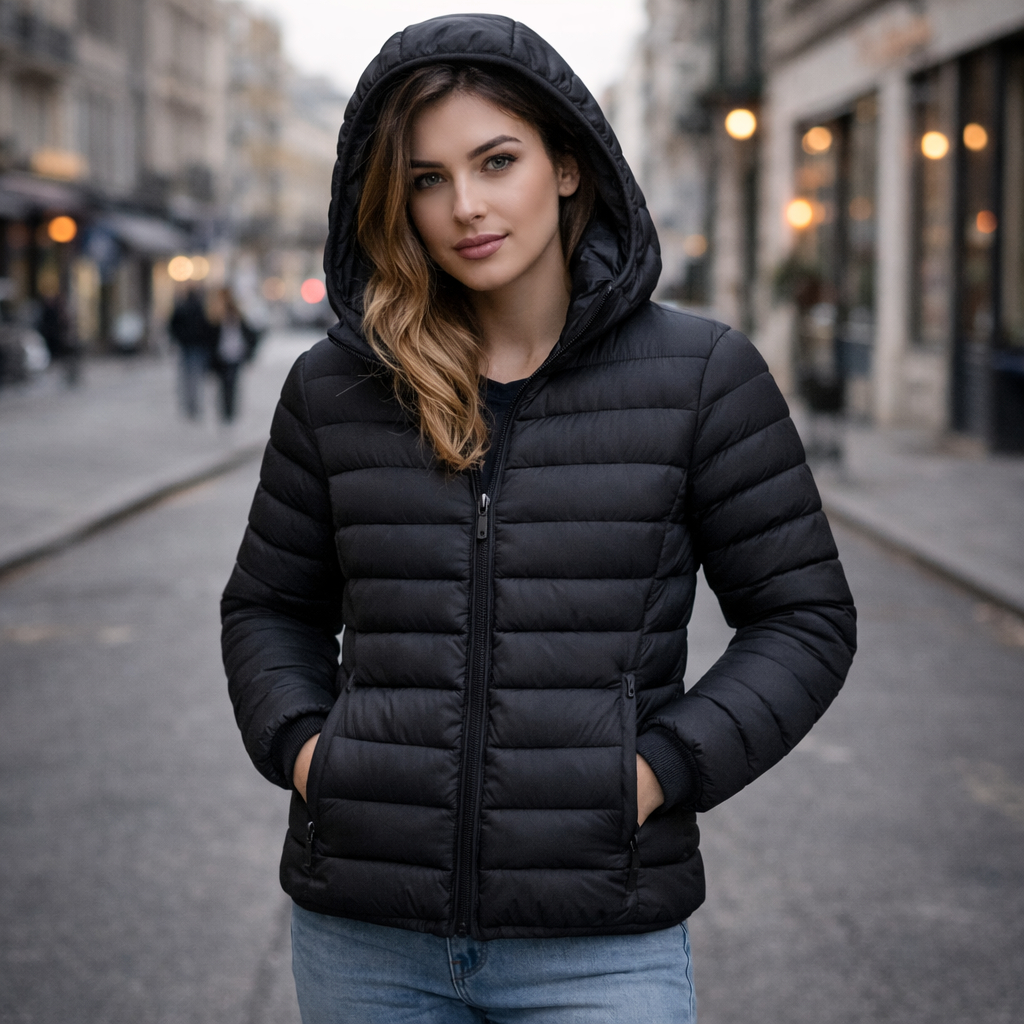 Bobojaco Feminino Liso Jaqueta Puffer Inverno Capuz Removível Nylon Térmica
