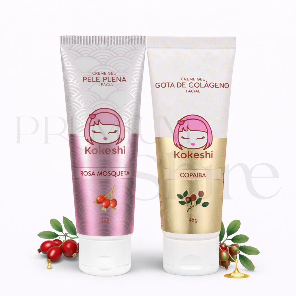 Creme Facial Gel Kokeshi 45g Antienvelhecimento Regenerador Gota de Colágeno Rosa Mosqueta Copaíba