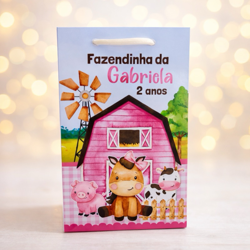 Sacolinha Personalizada Fazendinha Rosa Personalizados lembrancinhas Mimos Festa Infantil