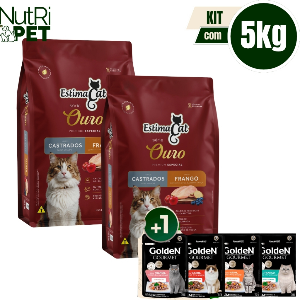 Ração Gatos EstimaCat Ouro Castrados Sabor Frango 5kg