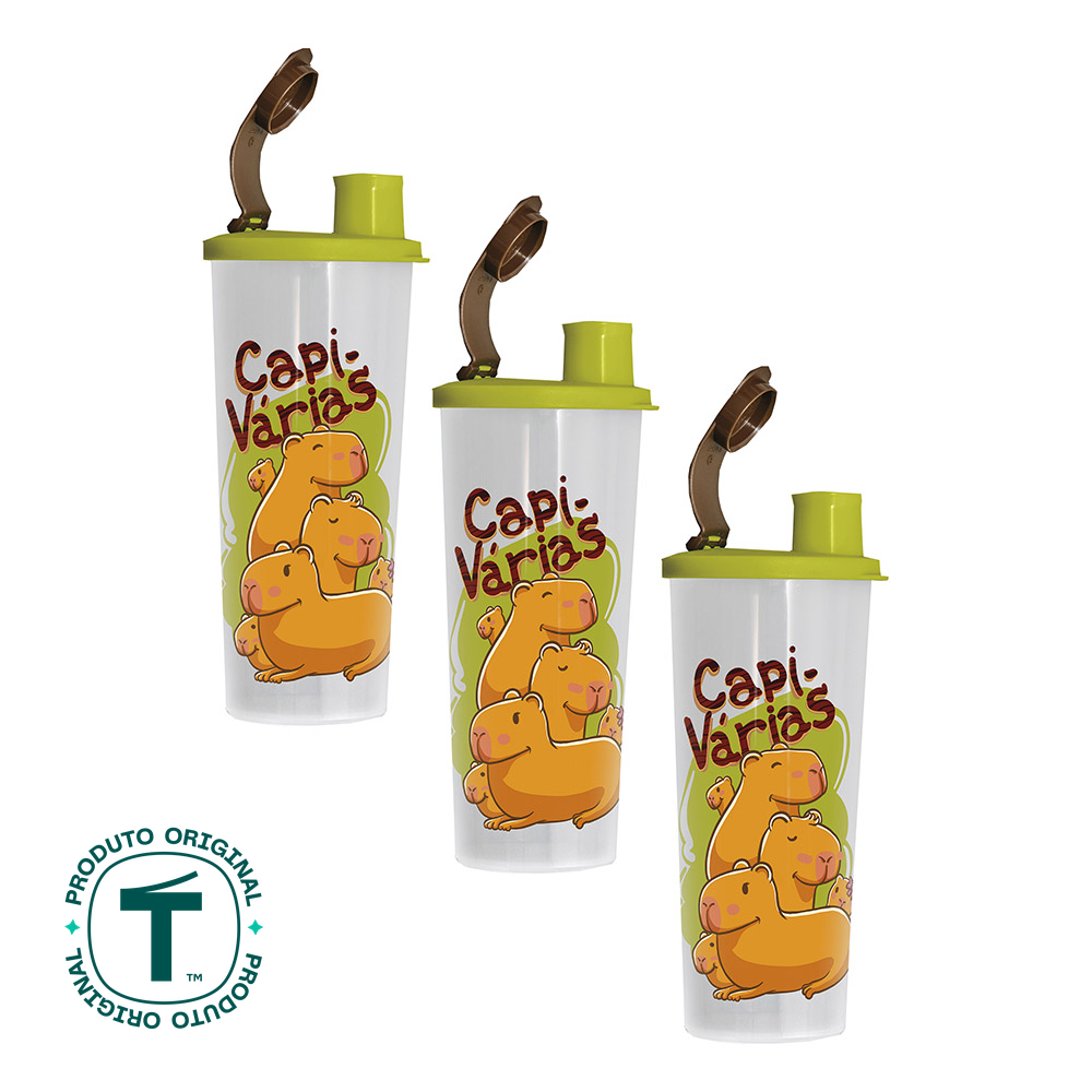 Kit 3 Copos Infantis Tupperware com Bico Capivaras 470ml