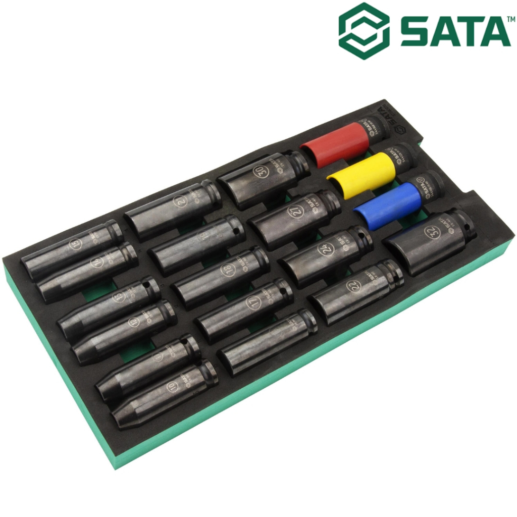 Jogo de Soquetes de Impacto Profundo 1/2" SATA 19 Peças