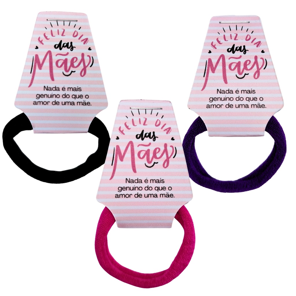 50 amarrador de cabelo com tag dia das mães listrado mimo brinde para cliente lembrancinha com xuxinha de cabelo em Oferta na Shopee