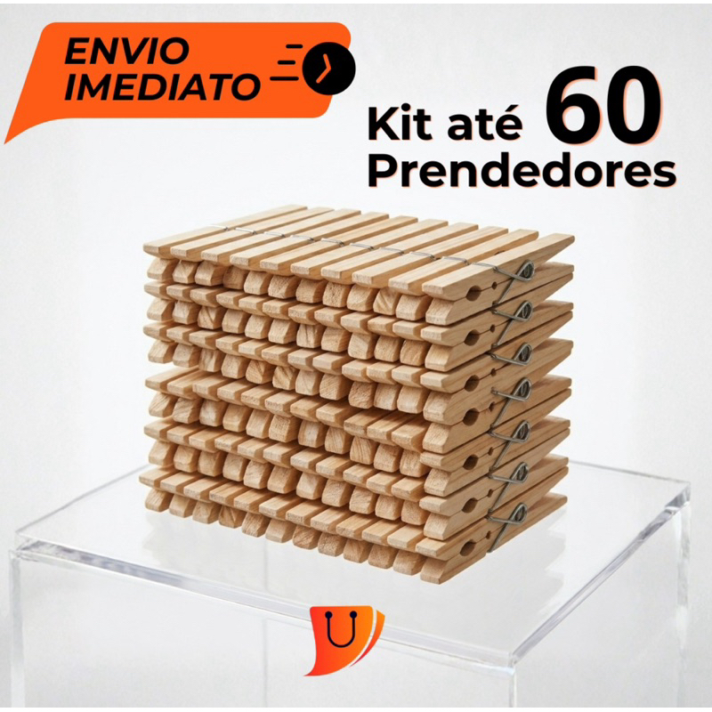 KIT Pregador de Roupa Madeira Reforçado – 12/24/36/48/60 Unidades – Alta Qualidade...