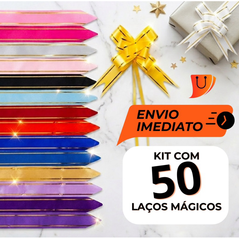 Laços Mágicos Para Presente Com Filete Dourado P/M/G Diversas Cores 50Unidades>>>