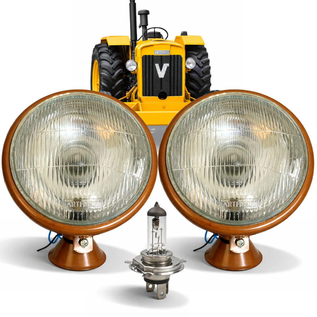 Kit 2 Farol Dianteiro Para Trator Valmet 60 62 65 80 85 86 Com Lâmpada H5