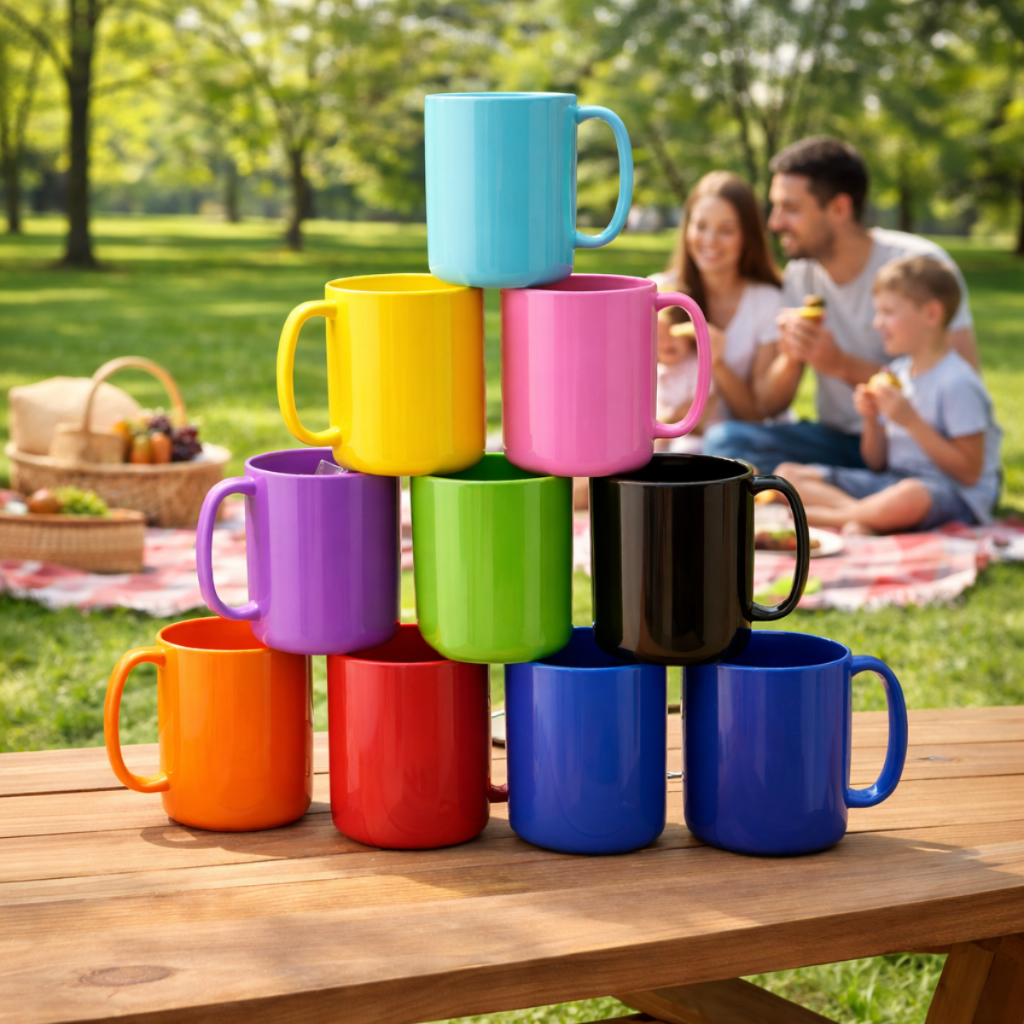 Jogo 10 Canecas Plásticas 500ml Resistentes Coloridas Atacado Promoção Festa Churrasco Kit de Copos Grandes Durável