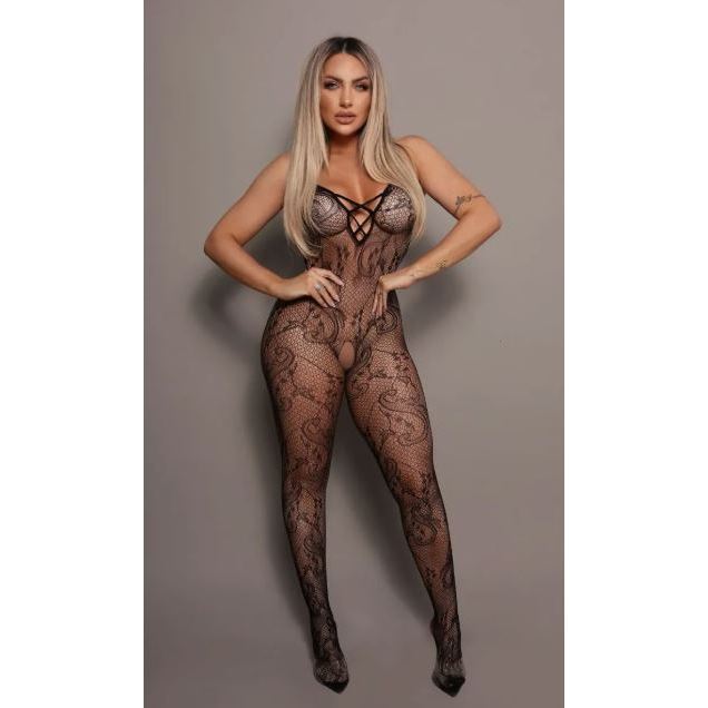 Macacão Sensual Lingerie Renda Arrastão Sexy Bodystocking