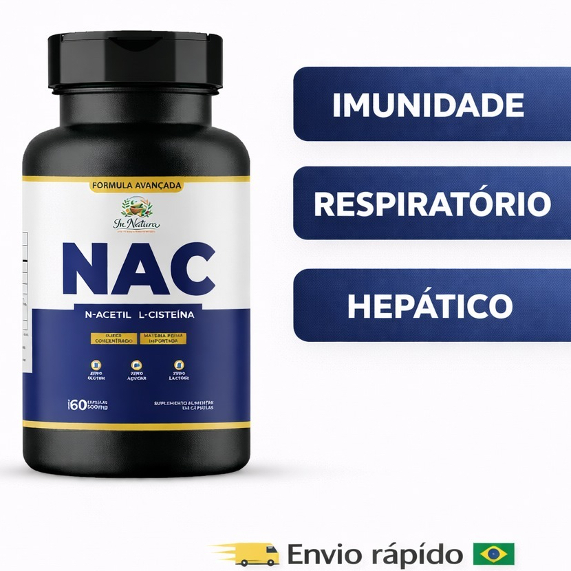 NAC Premium N-Acetil L-Cisteína 500mg | Antioxidante, Detox, Imunidade e Saúde do Fígado – 60 Cáps