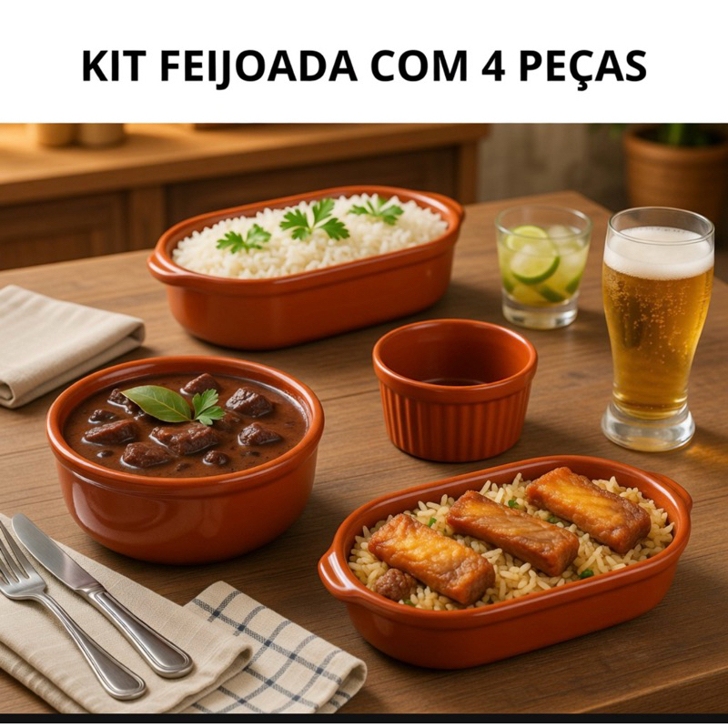 Kit Feijoada 4 Peças Em Plástico Premium Almoço Jantar Petisco Restaurante Boteco Bar Festa em Oferta na Shopee