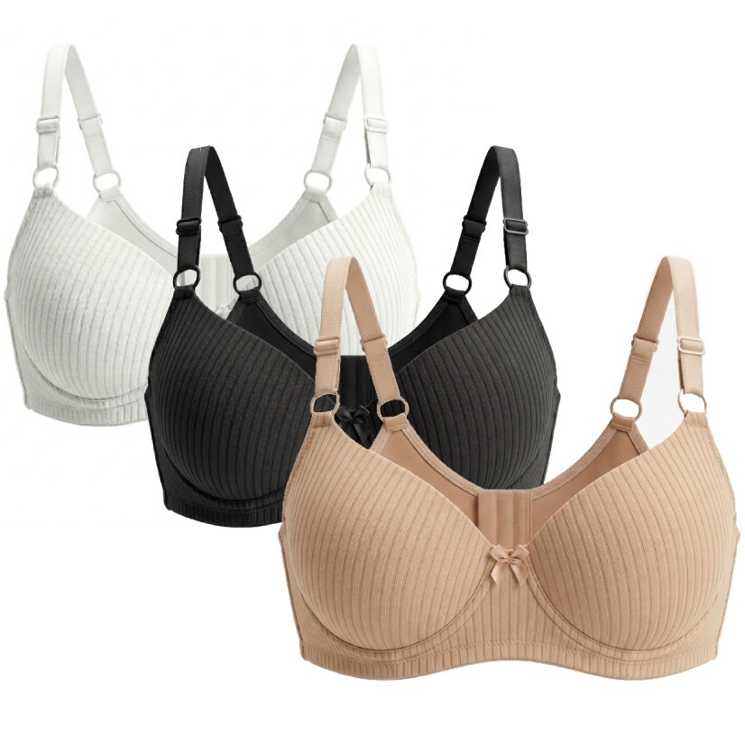 Kit 3 ou 2 Sutiãs Plus Size com Bojo e Aro Reforçado Canelado Alça Regulável Confortável Sustentação