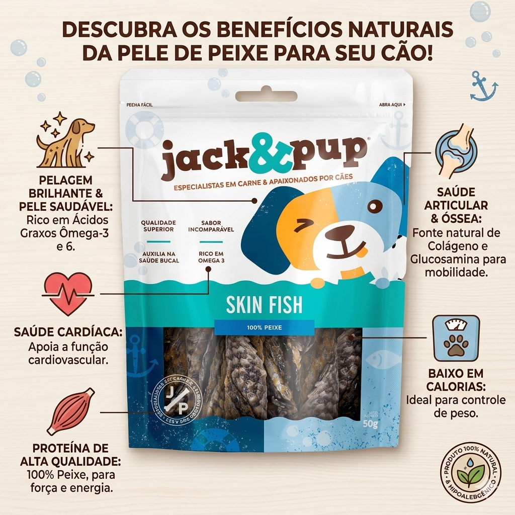 Petisco Natural Skin Fish 50g Escama pele de Peixe Desidratado Petisco Para Cachorro Cães Rico Ômega …