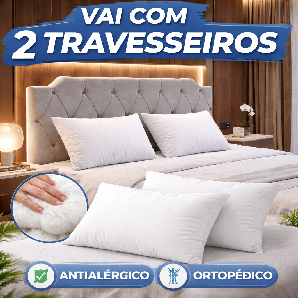 Cabeceira Estofada P/ Cama Box Casal/Queen + 2 Travesseiros Antialérgicos | Kit Cabeceira Kelly Luxo Painel para Quarto