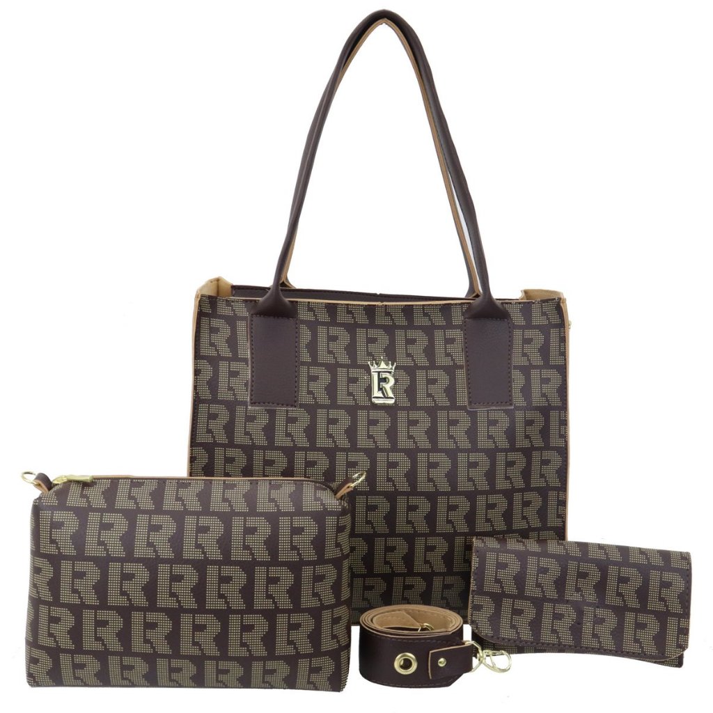 Kit Bolsa Feminina 03 Pçs Bolsa Grande Sacola+Bolsa Media Transversal+Carteira Moda Tendencia+Promoção+Atacado+Lr09