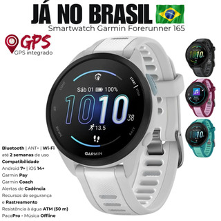 Relogio Garmin Forerunner 165 Tela Amoled GPS integrado Garmin Pay Bluetooth | ANT+ | Wi-fi | Bateria de até 20