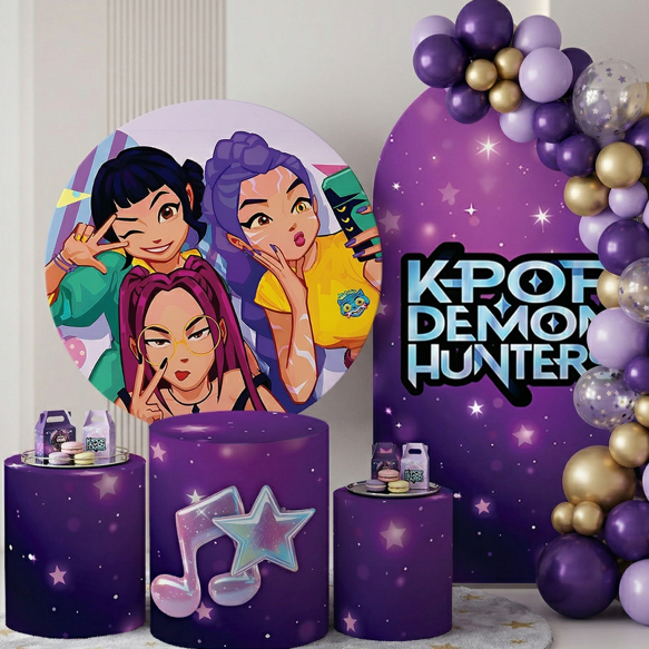 Kit Festa Kpop Capas Sublimadas Bibi Painéis + Cilindros Decoração Hntrix Aniversário Meninas Guerreiras