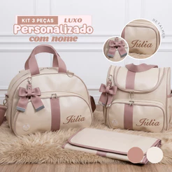 Kit maternidade 3 peças bordado personalizado MENINA - Térmica e impermeável / mochila 3D
