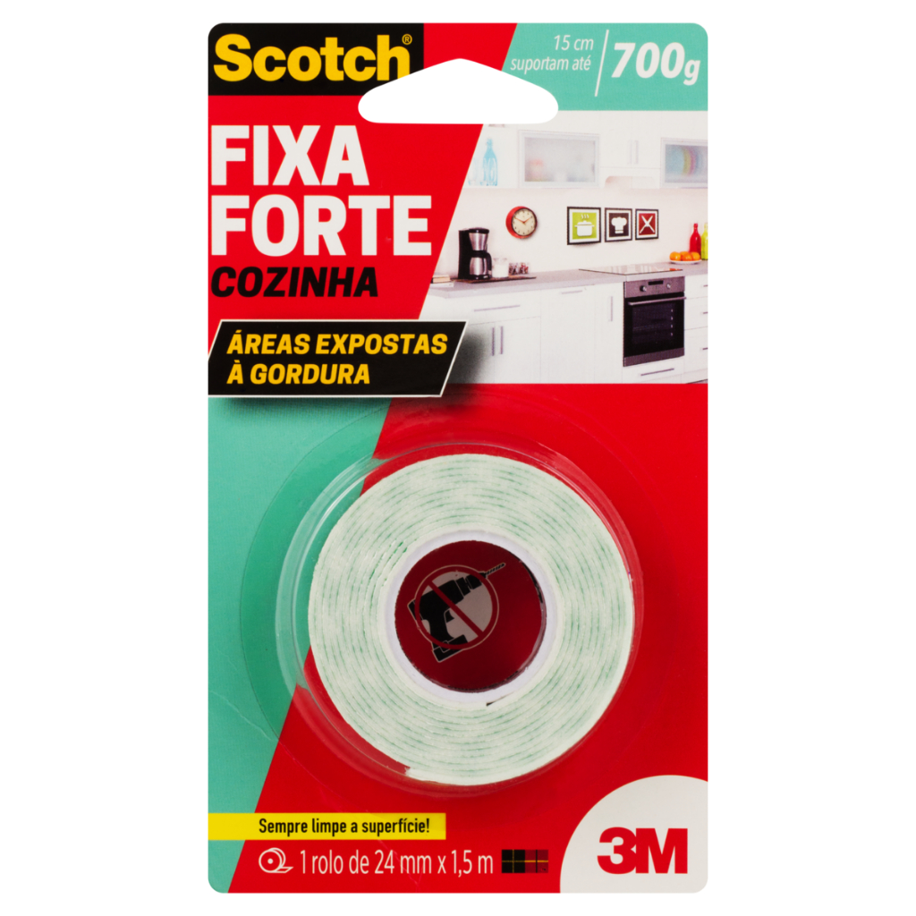 Fita Dupla Face 24Mm X 1,5M Espumada Fixa Forte Cozinha 700G 3M