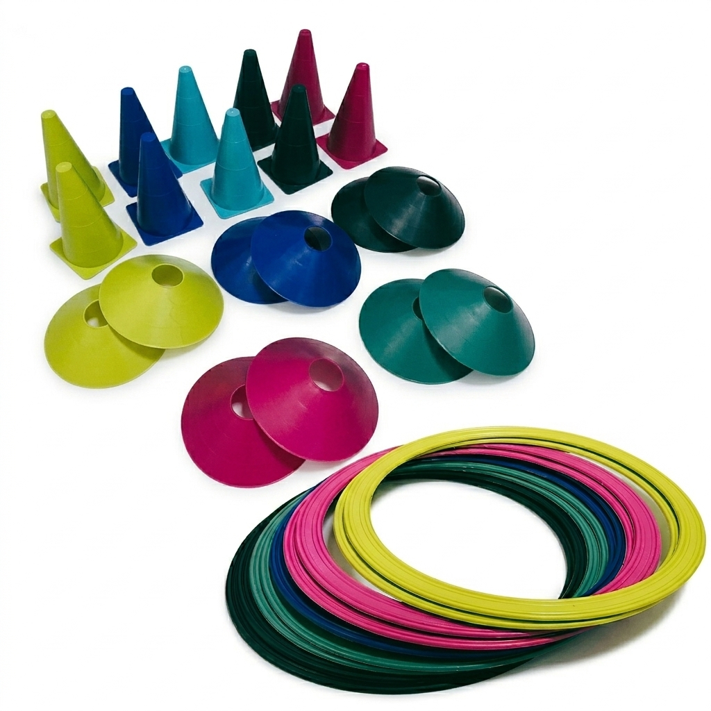 Kit Funcional - 10 Cones 18cm + 10 Pratos Chonês + 10 Argolas 41 cm - Fitness