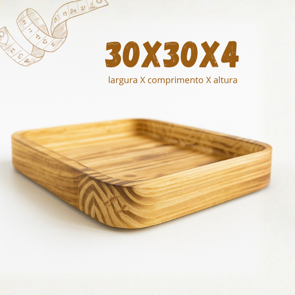 Gamela madeira 30x30 resistente ideal churrasco servir alimentos elegante bandeja quadrada