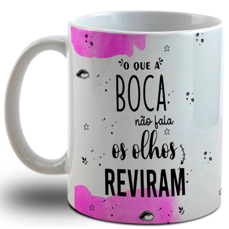 Caneca Personalizada Branca e rosa- O que a Boca não Fala