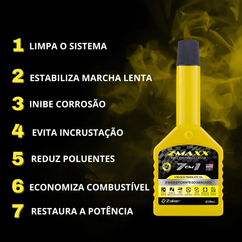 Detalhes do Aditivo Combustível Z-maxx 7x1 Flex Alta Performance Zaker