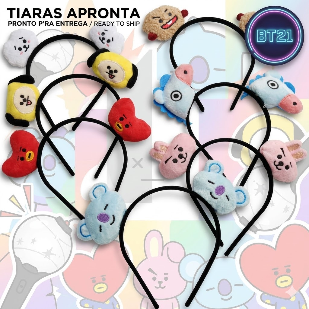 Tiara Arquinho personagens BT21 – Acessório Fã de K-pop #BT21 #Army #Kpop #AcessoriosKpop #Tata #Chimmy #Cooky #