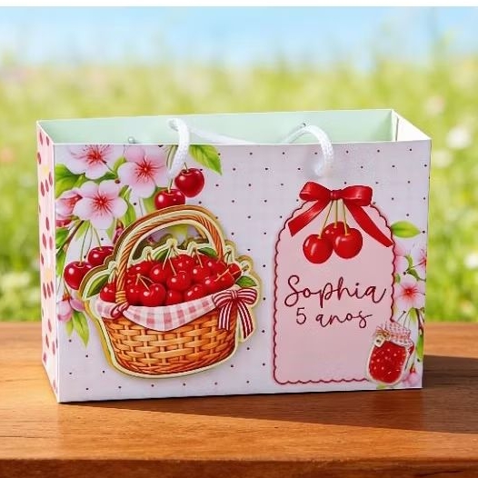 Kit lembrancinhas Festa Infantil Sacolinhas Personalizadas cerejinha Papelaria personalizada