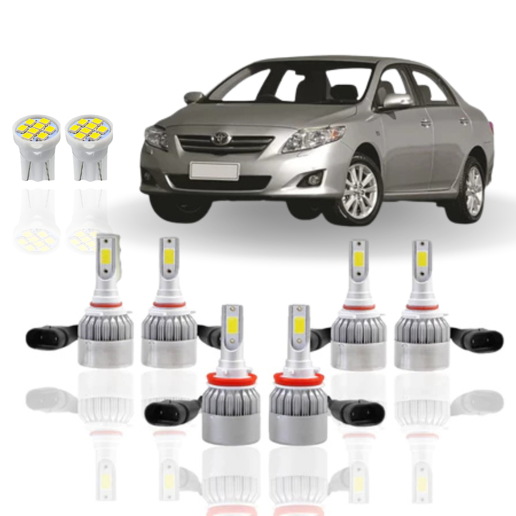 Kit Lâmpada Led Toyota Corolla 2008 a 2014 ( Farol Alto Baixo Milha Farolete ) HB3 HB4 H11 T10 Forte C6 Neblina meia Luz