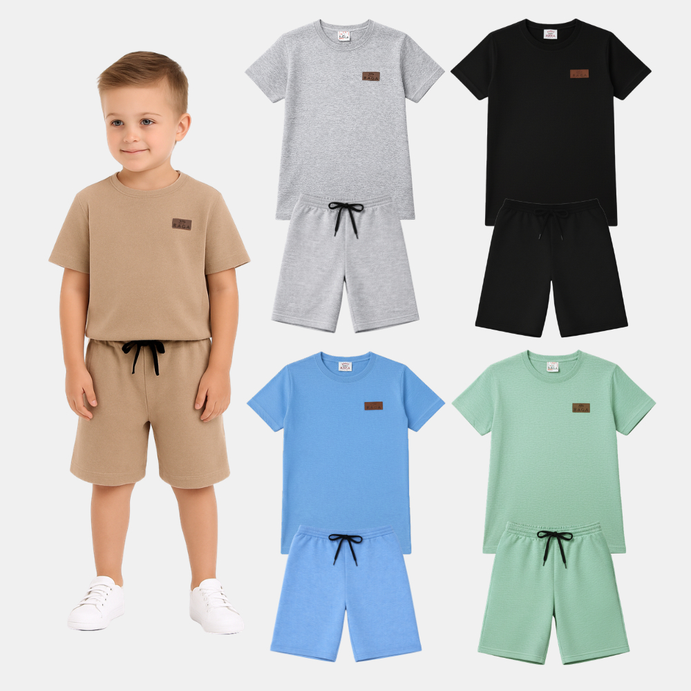 Kit 6 Peças Infantil Juvenil Menino Verão Liso Monocromático Premium 3 Camisetas 3 Bermudas 1 Ao 14