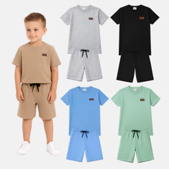 Kit 6 Peças Infantil Juvenil Menino Verão Liso Monocromático Premium 3 Camisetas 3 Bermudas 1 Ao 14