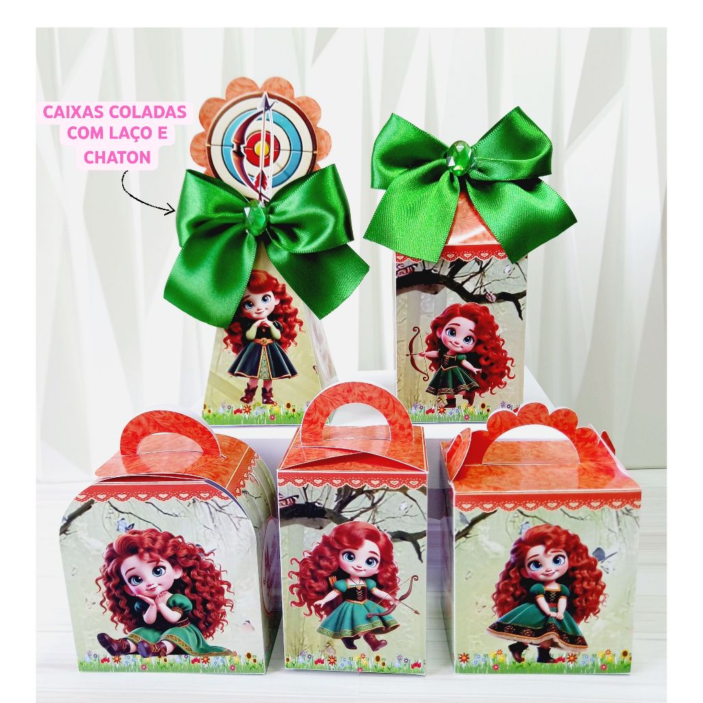 Kit Caixas Princesa Valente Personalizada | Lembrancinha de Festa | Aniversário Princesa Mérida