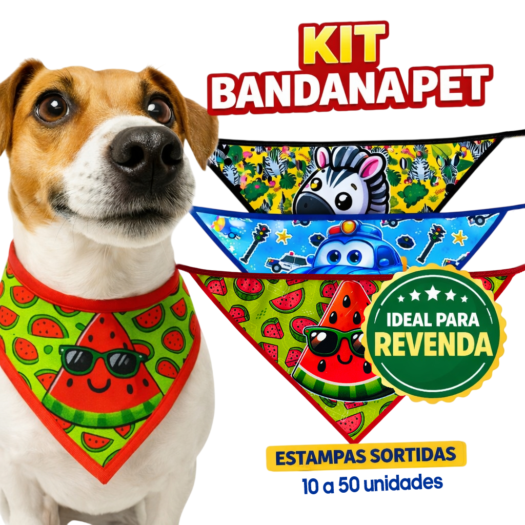 Kit Bandana Pet Sortida 10 a 50 Unidades Macho Atacado Pet Shop Banho e Tosa Bandana Cachorro e Gato